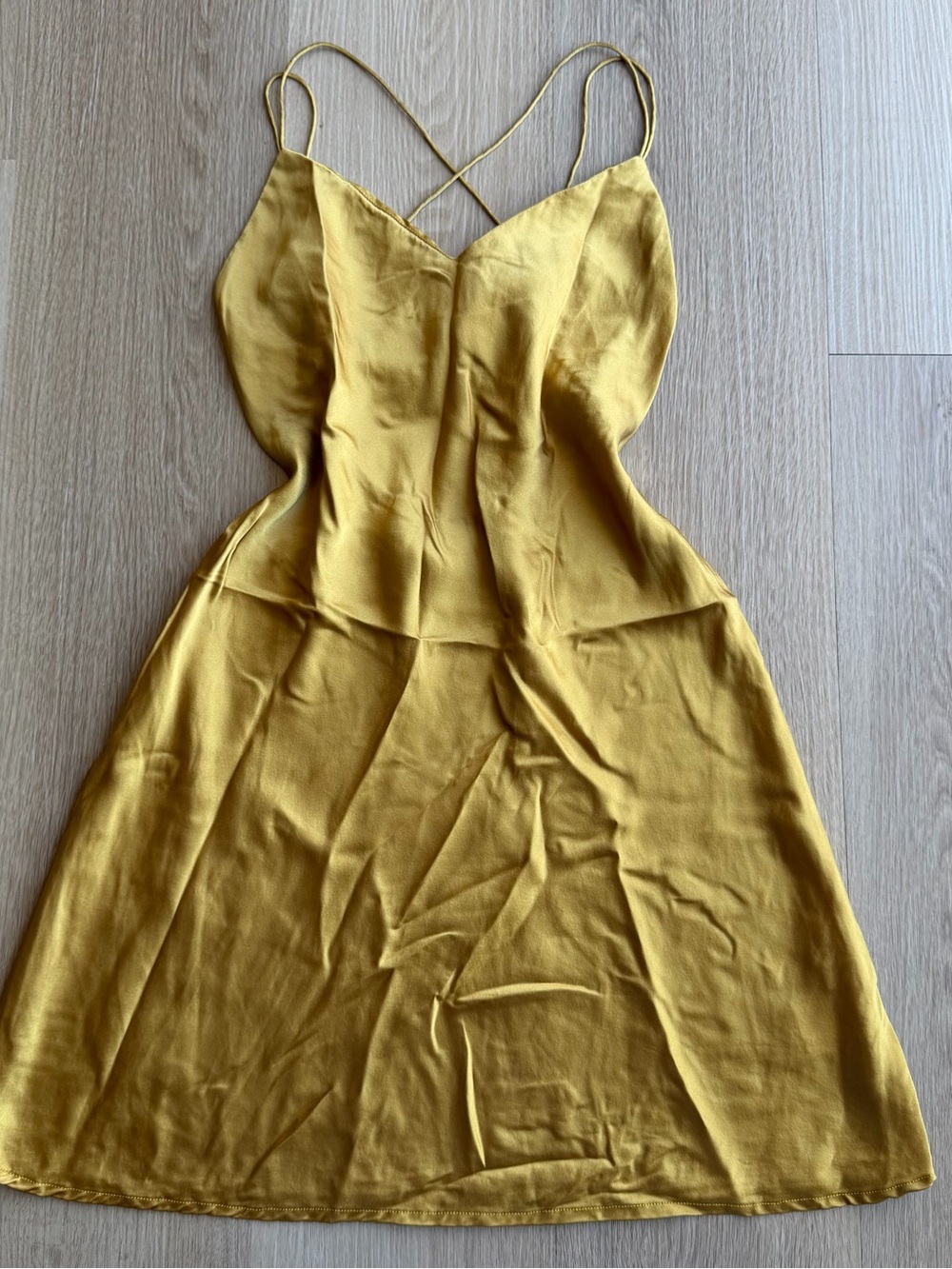 Silk Maison Women’s Full Slip Gold 100% Silk Satin Solid Spaghetti Straps Size S